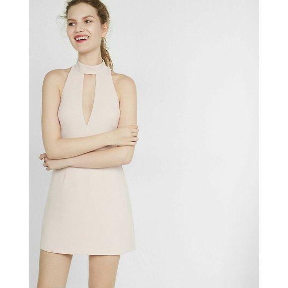 Express 6 Blue Mock Neck Keyhole Sleeveless Sheath Dress back black lace small - Picture 8 of 12